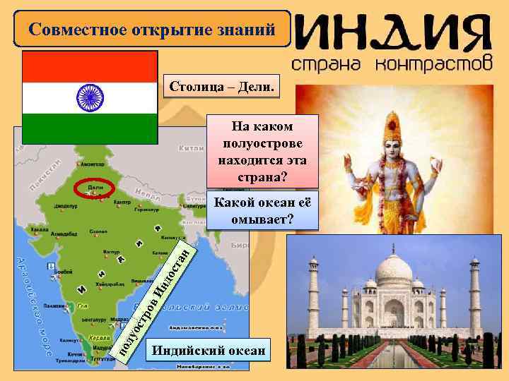 Совместное открытие знаний Столица – Дели. На каком полуострове находится эта страна? по лу