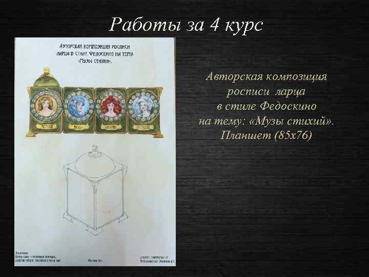 Работы за 4 курс Авторская композиция росписи ларца в стиле Федоскино на тему: «Музы