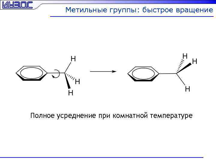 Метильные группы: быстрое вращение Полное усреднение при комнатной температуре 