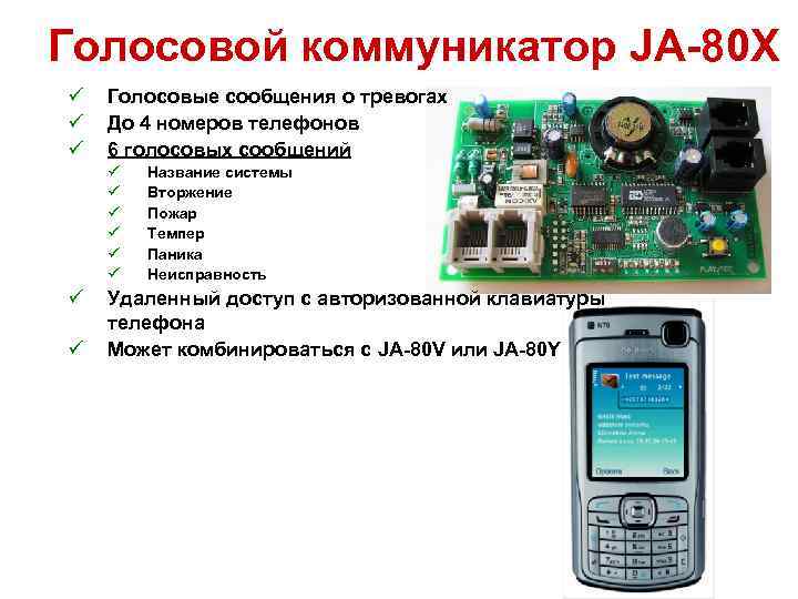 Голосовой коммуникатор JA-80 X ü ü ü Голосовые сообщения о тревогах До 4 номеров