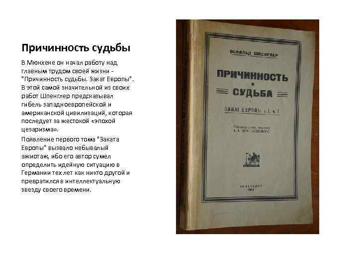 Причинность судьбы В Мюнхене он начал работу над главным трудом своей жизни "Причинность судьбы.