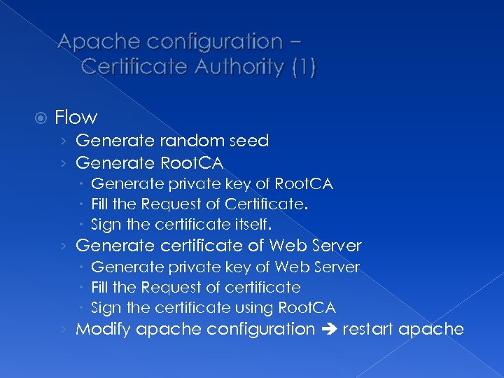 Apache configuration – Certificate Authority (1) Flow › Generate random seed › Generate Root.