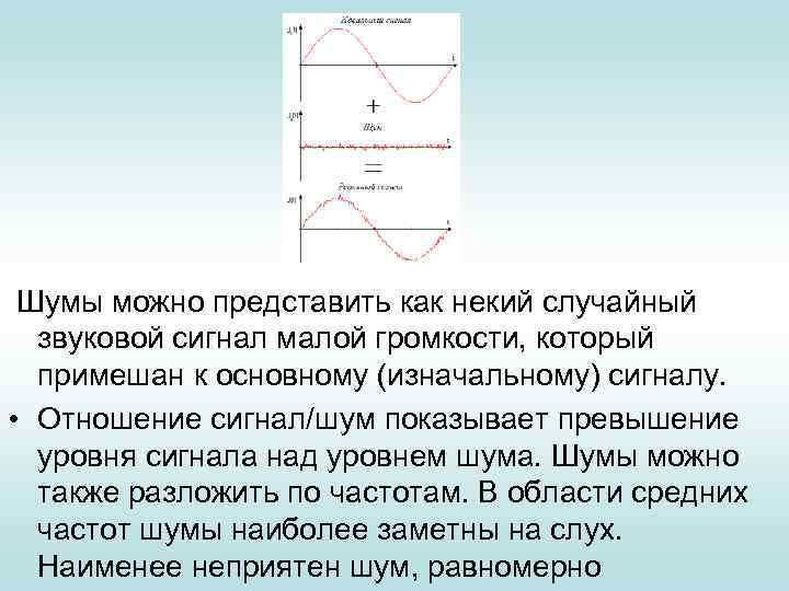  Шумы можно представить как некий случайный звуковой сигнал малой громкости, который примешан к