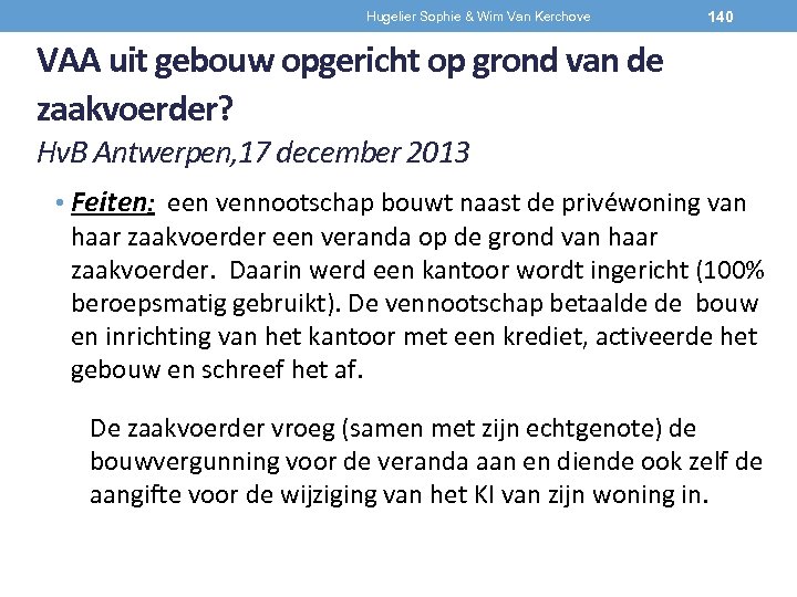 Hugelier Sophie & Wim Van Kerchove 140 VAA uit gebouw opgericht op grond van