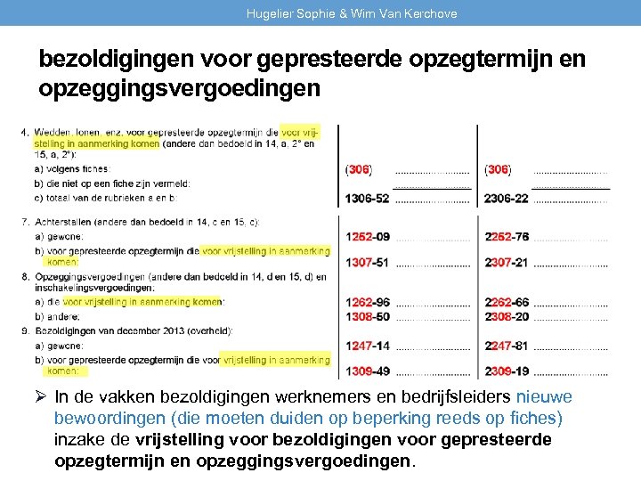 Hugelier Sophie & Wim Van Kerchove bezoldigingen voor gepresteerde opzegtermijn en opzeggingsvergoedingen Ø In