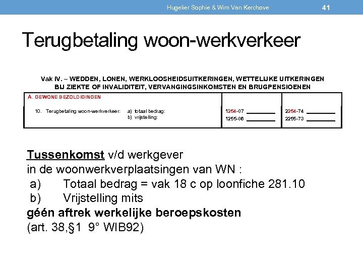 41 Hugelier Sophie & Wim Van Kerchove Terugbetaling woon-werkverkeer Vak IV. – WEDDEN, LONEN,