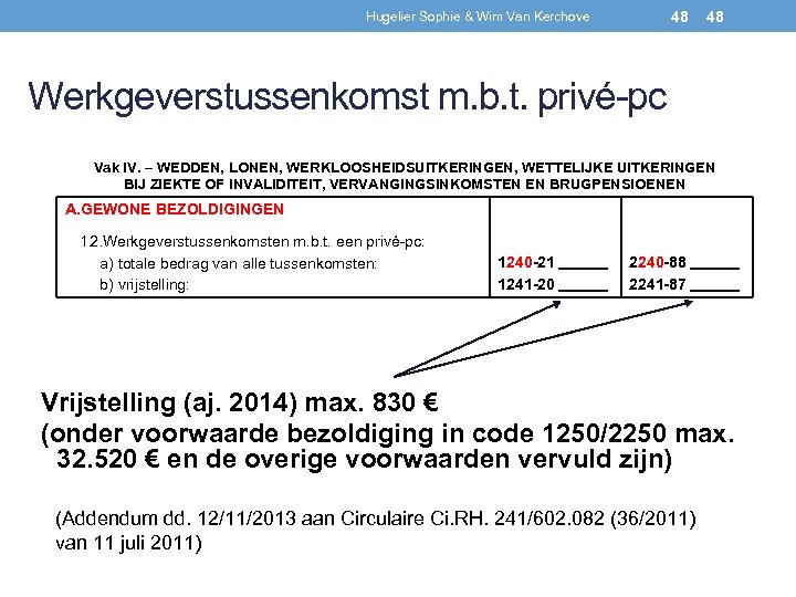48 Hugelier Sophie & Wim Van Kerchove 48 Werkgeverstussenkomst m. b. t. privé-pc Vak