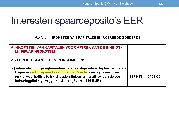 Hugelier Sophie & Wim Van Kerchove 66 Interesten spaardeposito’s EER Vak VII. – INKOMSTEN