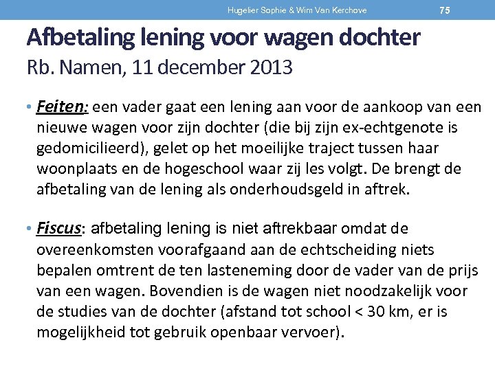 Hugelier Sophie & Wim Van Kerchove 75 Afbetaling lening voor wagen dochter Rb. Namen,