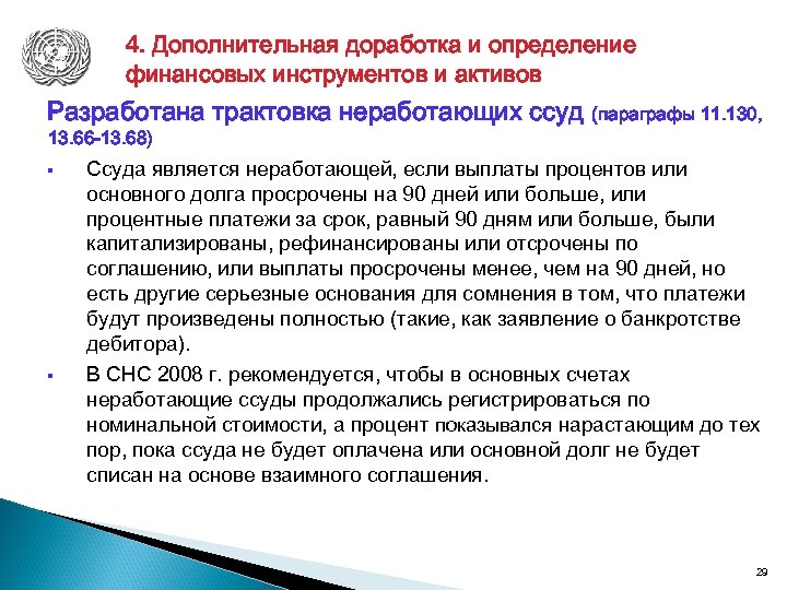 4. Дополнительная доработка и определение финансовых инструментов и активов Разработана трактовка неработающих ссуд (параграфы