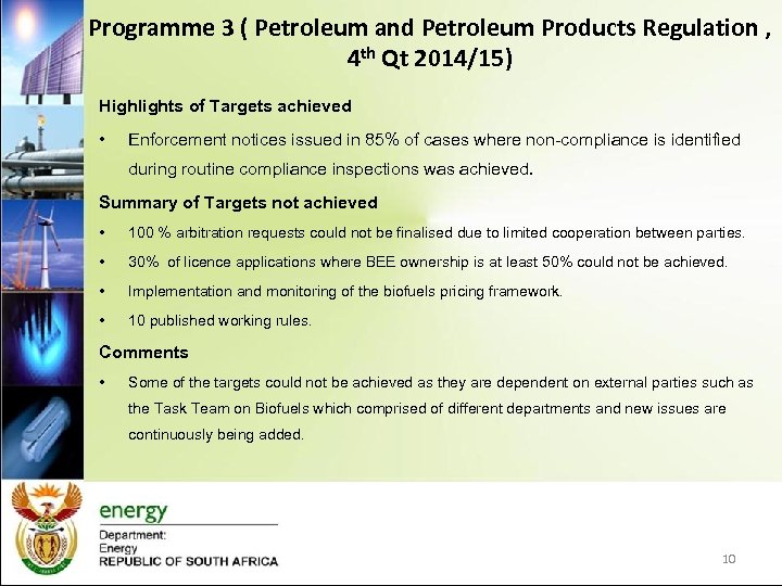 Programme 3 ( Petroleum and Petroleum Products Regulation , 4 th Qt 2014/15) Highlights