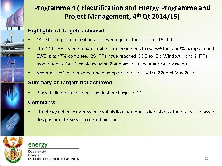 Programme 4 ( Electrification and Energy Programme and Project Management, 4 th Qt 2014/15)
