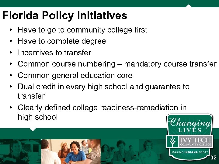 Florida Policy Initiatives • • • Have to go to community college first Have