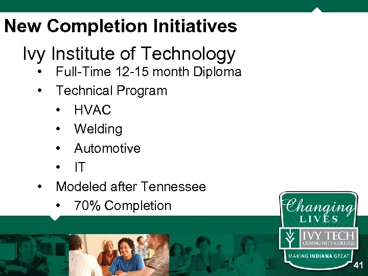 New Completion Initiatives Ivy Institute of Technology • • • Full-Time 12 -15 month