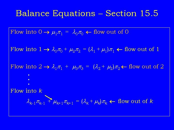 Balance Equations – Section 15. 5 Flow into 0 1 p 1 = 0