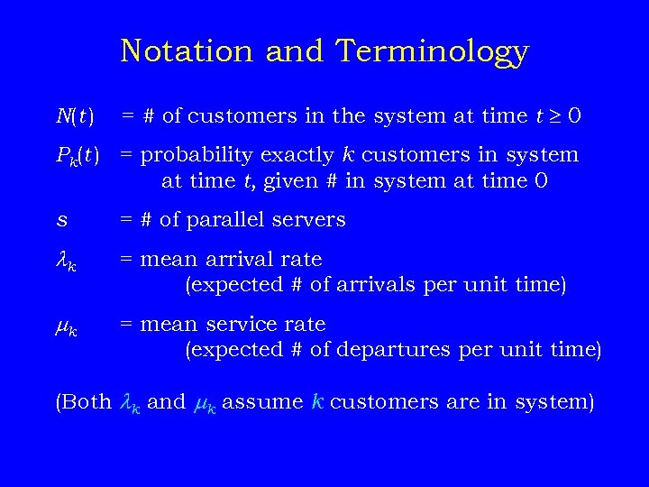 Notation and Terminology N(t ) = # of customers in the system at time