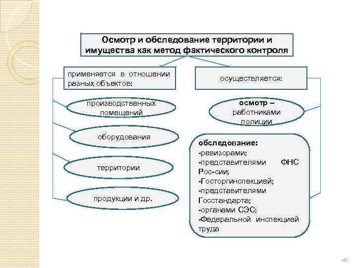 Осмотр и обследование территории и имущества как метод фактического контроля применяется в отношении разных