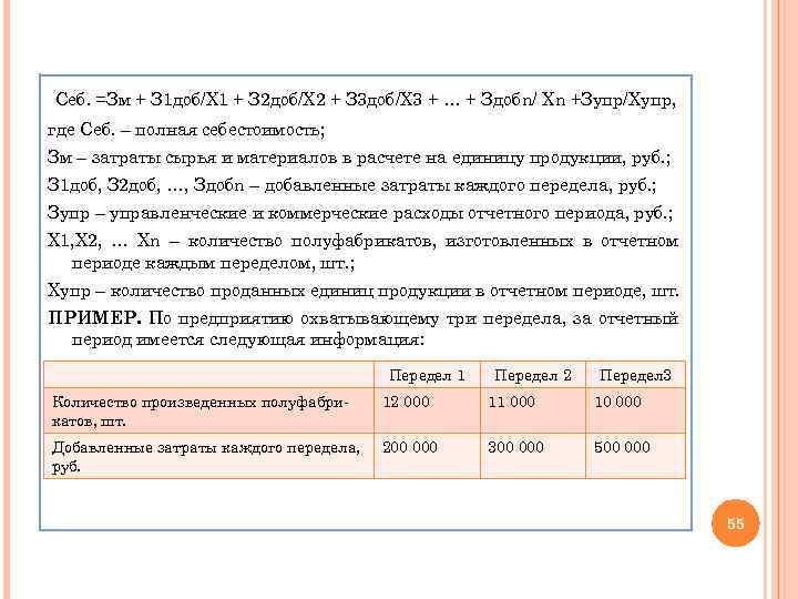 Себ. =Зм + З 1 доб/Х 1 + З 2 доб/Х 2 + З