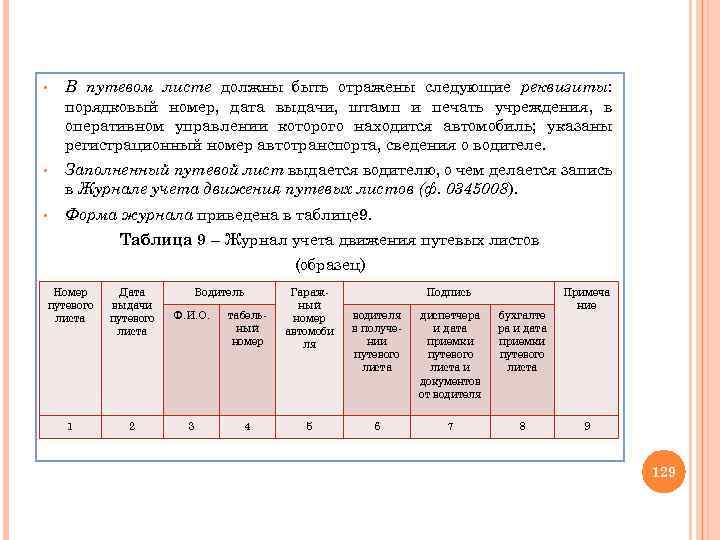 § В путевом листе должны быть отражены следующие реквизиты: порядковый номер, дата выдачи, штамп