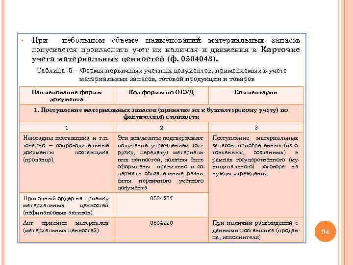 § При небольшом объеме наименований материальных запасов допускается производить учет их наличия и движения