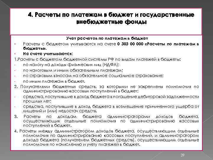 4. Расчеты по платежам в бюджет и государственные внебюджетные фонды Учет расчетов по платежам