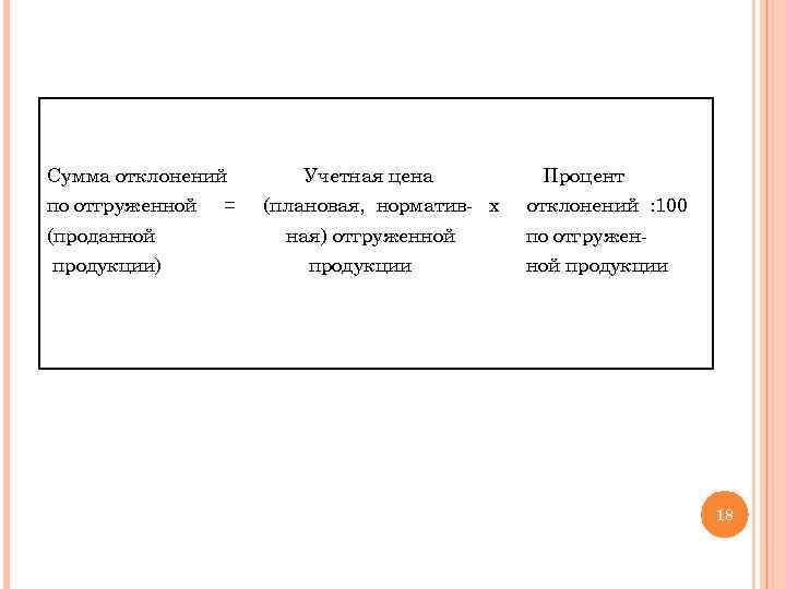 Сумма отклонений по отгруженной (проданной продукции) = Учетная цена (плановая, норматив- х ная) отгруженной