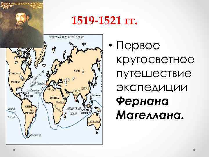 1519 -1521 гг. • Первое кругосветное путешествие экспедиции Фернана Магеллана. 