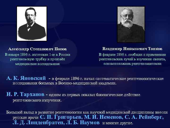 Александр Степанович Попов Владимир Николаевич Тонков В январе 1896 г. изготовил 1 -ю в