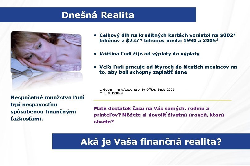 Dnešná Realita • Celkový dlh na kreditných kartách vzrástol na $802* biliónov z $237*