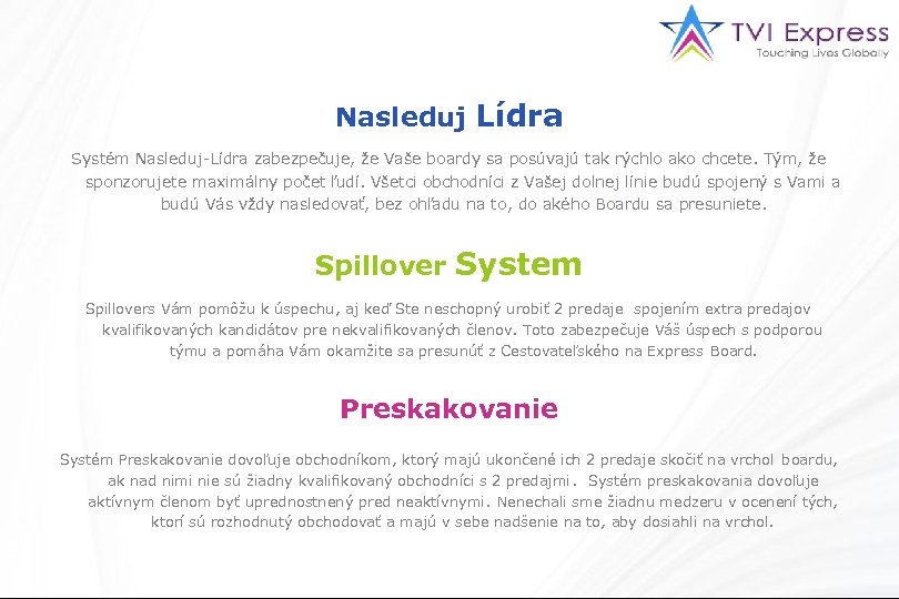Nasleduj Lídra Systém Nasleduj-Lídra zabezpečuje, že Vaše boardy sa posúvajú tak rýchlo ako chcete.