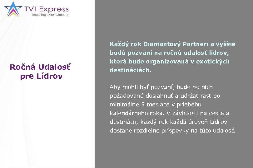Každý rok Diamantový Partneri a vyššie budú pozvaní na ročnú udalosť lídrov, Ročná Udalosť