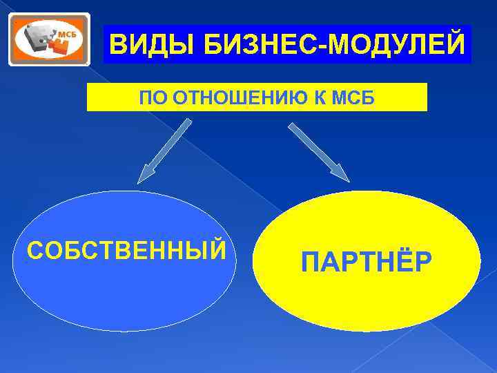 ВИДЫ БИЗНЕС-МОДУЛЕЙ ПО ОТНОШЕНИЮ К МСБ СОБСТВЕННЫЙ ПАРТНЁР 