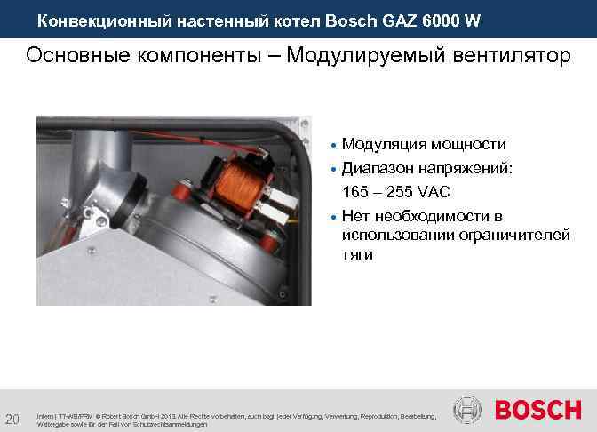  Конвекционный настенный котел Bosch GAZ 6000 W Основные компоненты – Модулируемый вентилятор Диапазон