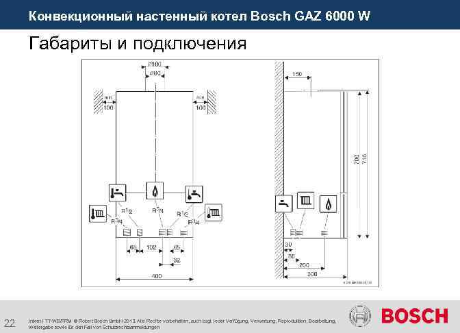 Конвекционный настенный котел Bosch GAZ 6000 W Габариты и подключения 22 Intern | TT-WB/PRM