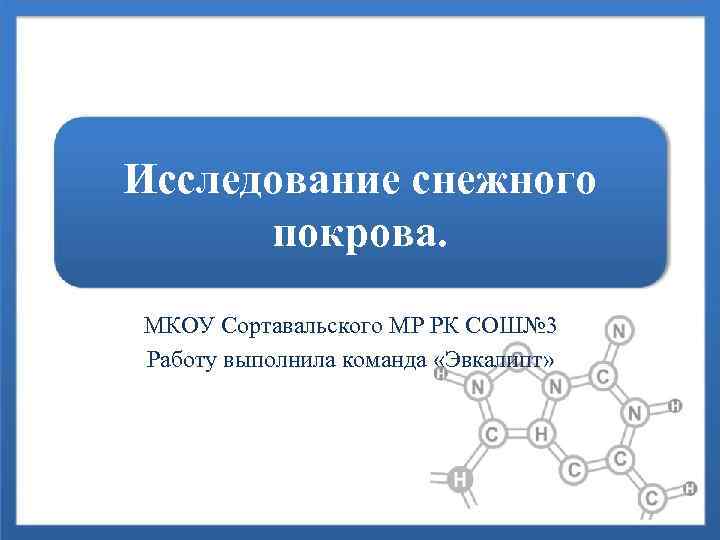 Исследование снежного покрова. МКОУ Сортавальского МР РК СОШ№ 3 Работу выполнила команда «Эвкалипт» 