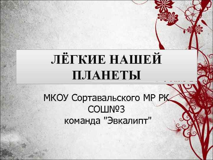 ЛЁГКИЕ НАШЕЙ ПЛАНЕТЫ МКОУ Сортавальского МР РК СОШ№ 3 команда 