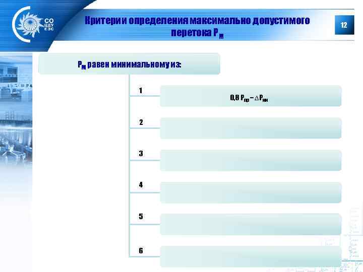 Критерии определения максимально допустимого перетока РМ PМ равен минимальному из: 1 2 3 4