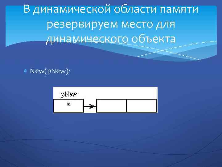 В динамической области памяти резервируем место для динамического объекта New(p. New); 