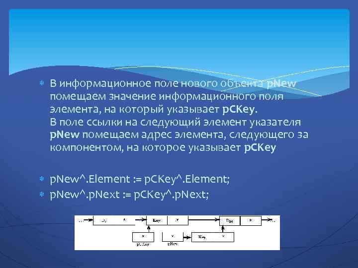  В информационное поле нового объекта p. New помещаем значение информационного поля элемента, на