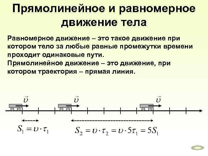 Прямолинейное и равномерное движение тела Равномерное движение – это такое движение при котором тело
