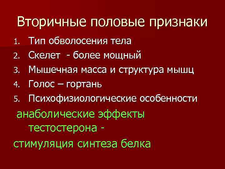 Вторичные половые признаки 1. 2. 3. 4. 5. Тип обволосения тела Скелет - более