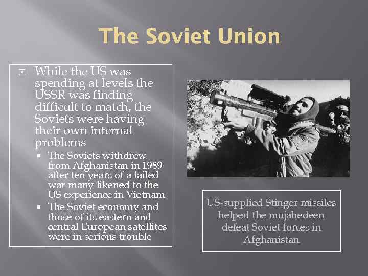 The Soviet Union While the US was spending at levels the USSR was finding