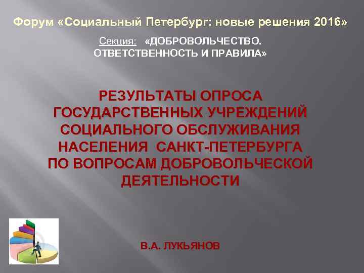 Форум «Социальный Петербург: новые решения 2016» Секция: «ДОБРОВОЛЬЧЕСТВО. ОТВЕТСТВЕННОСТЬ И ПРАВИЛА» РЕЗУЛЬТАТЫ ОПРОСА ГОСУДАРСТВЕННЫХ