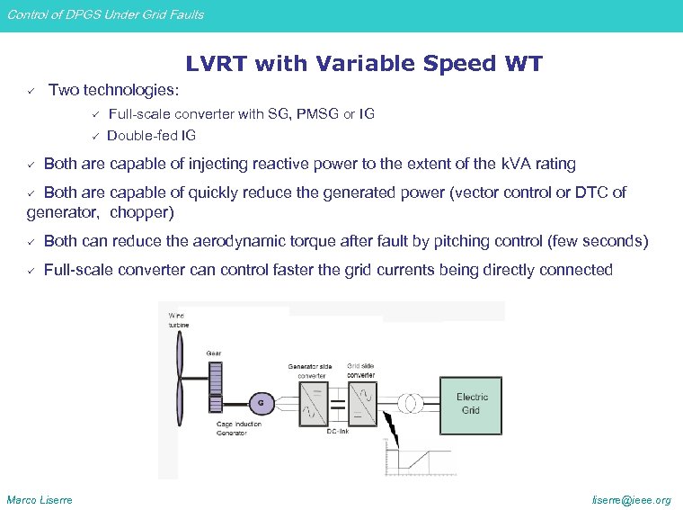 Control of DPGS Under Grid Faults LVRT with Variable Speed WT ü Two technologies: