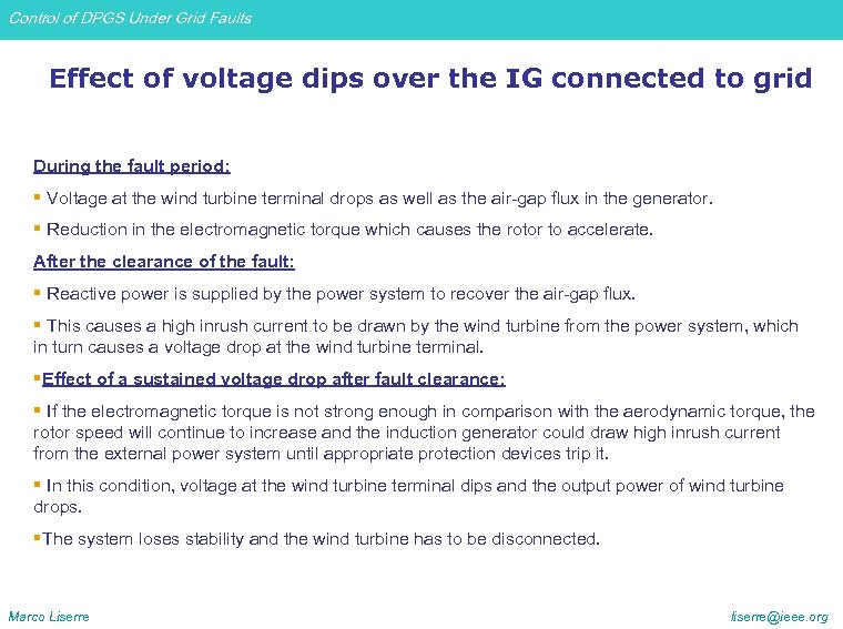 Control of DPGS Under Grid Faults Effect of voltage dips over the IG connected