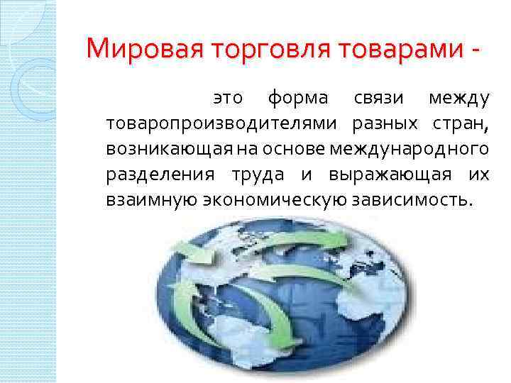 Мировая торговля товарами это форма связи между товаропроизводителями разных стран, возникающая на основе международного