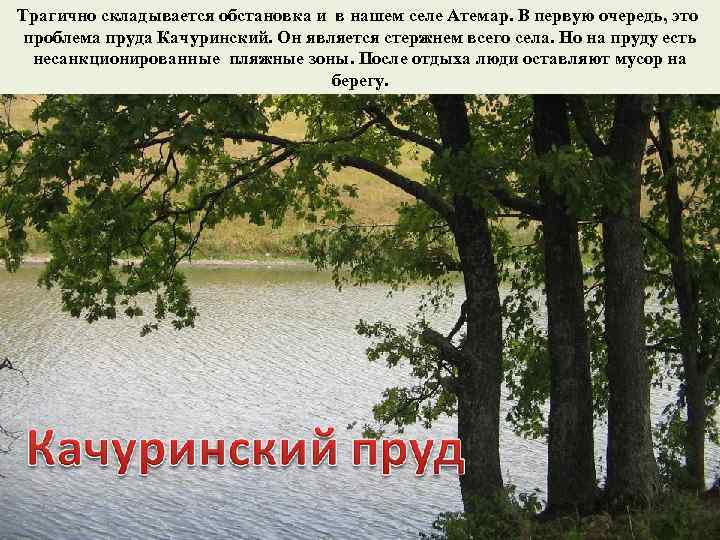 Трагично складывается обстановка и в нашем селе Атемар. В первую очередь, это проблема пруда