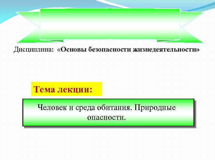  Дисциплина: «Основы безопасности жизнедеятельности» Тема лекции: Человек и среда обитания. Природные опасности. 