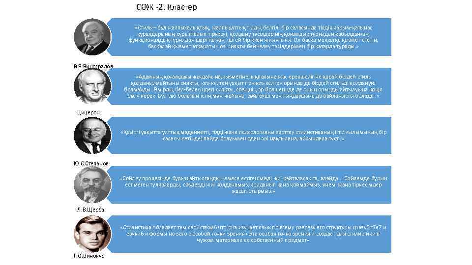 СӨЖ -2. Кластер «Стиль – бұл жалпыхалықтық, жалпыұлттық тілдің белгілі бір саласында тілдік қарым-қатынас