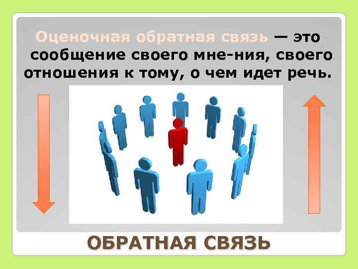 Оценочная обратная связь — это сообщение своего мне ния, своего отношения к тому, о